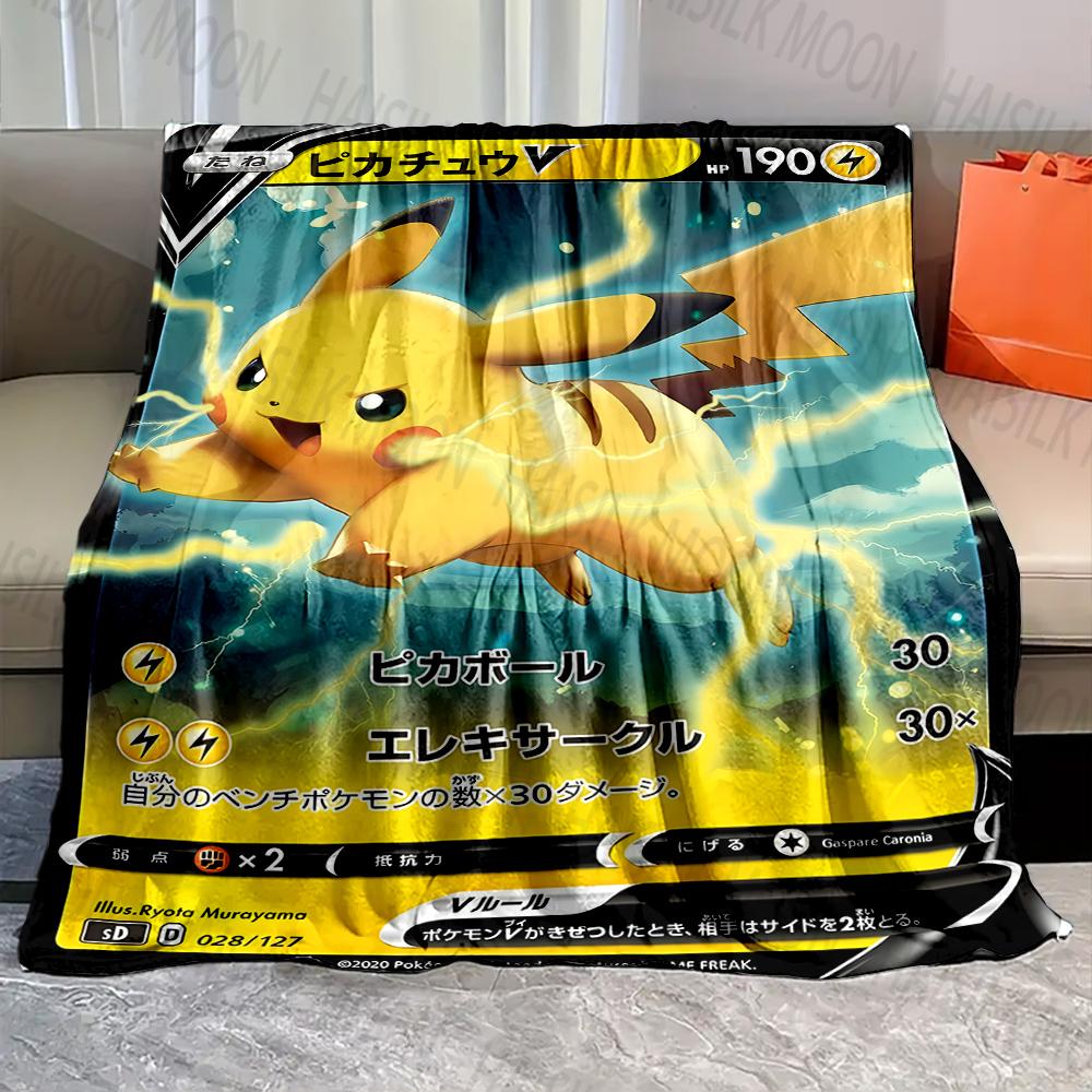 1PC Pokémon Pikachu Cards Print Blankets Adult Children Warm Blankets Home Travel Soft and Comfortable Blankets Luxury Gifts