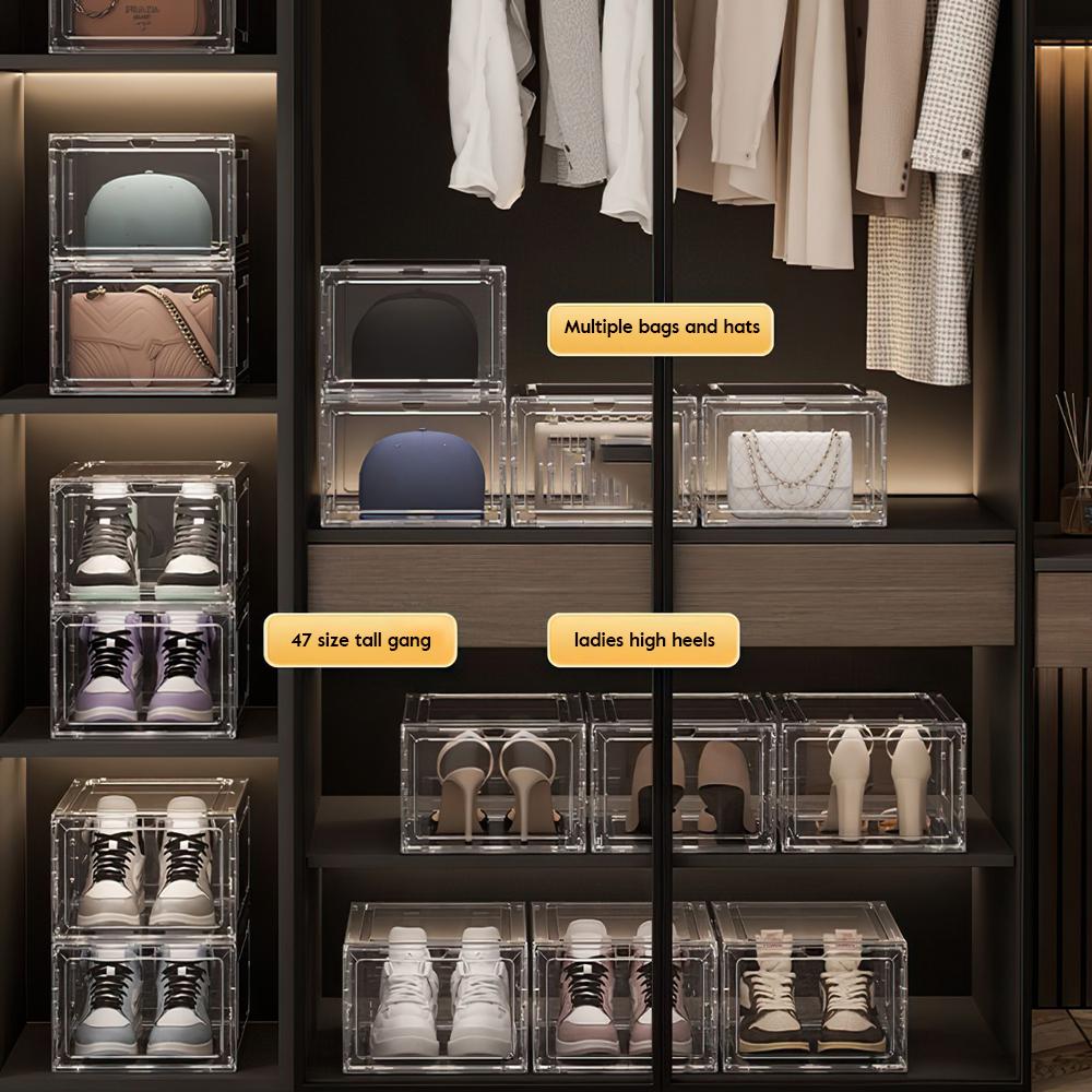 Magnetic Door Design Transparent Shoe Box Plastic Storage Holder Detachable Dustproof Shoe Storage Boxes Home Storage Tools