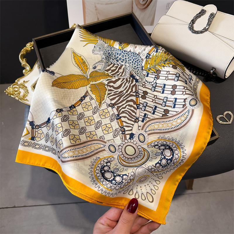 Luxury Fashion Print Square Scarf Women Satin Scarves Bandana Hijab Neckerchief Shawl Kerchief Hair Band Foulard Lady