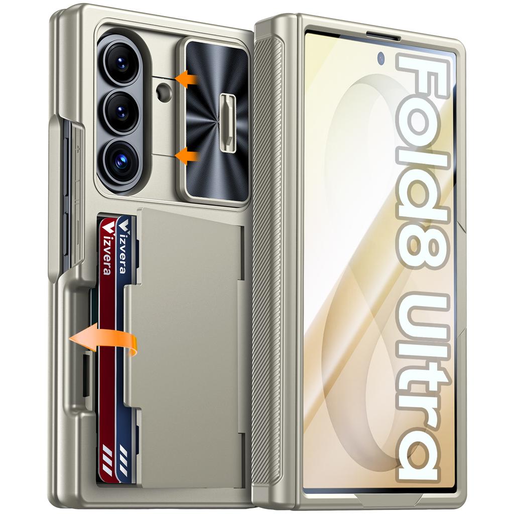 Shockproof Phone Case with Hinge Protection, Card Holder and Camera Cover for Galaxy Z Fold 8 Ultra-Rose Red