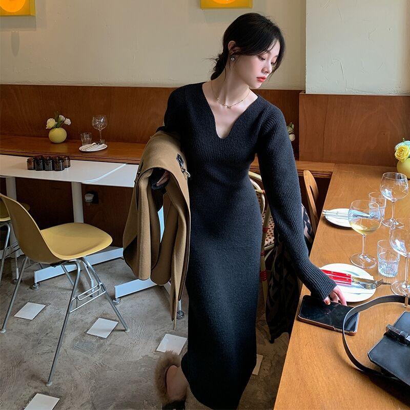 

Autumn and winter new women s clothing fashion high-end design temperament slim retro age-reducing black dress S чёрный