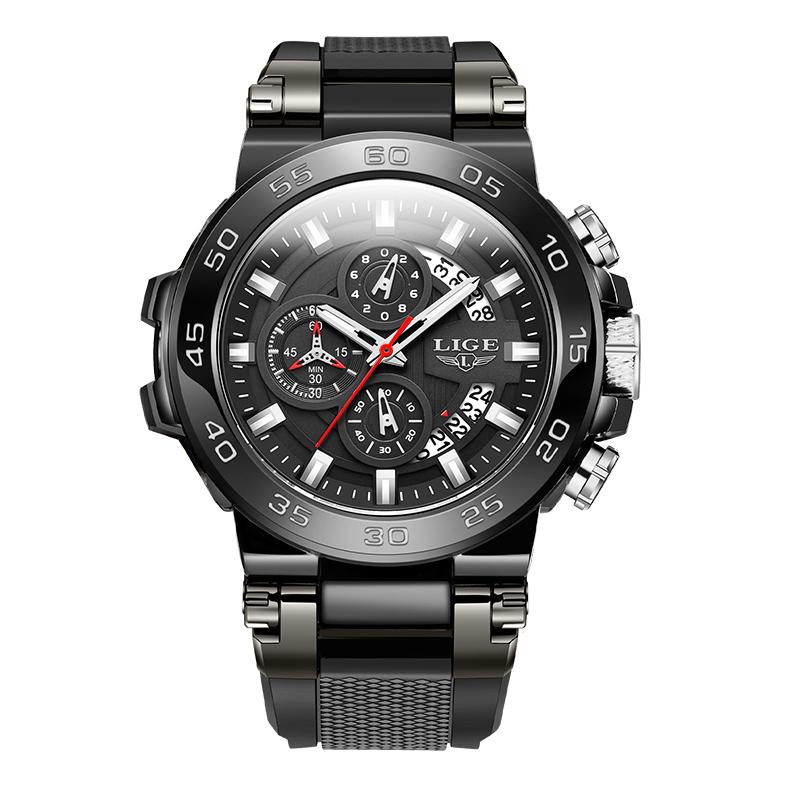 LIGE Fashion Men's Watches Silicone Strap Simple Sports Military Date 30M Waterproof Quartz Mens Wristwatches Relogios Masculino