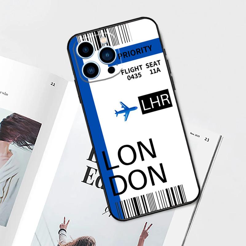 London Toronto Boarding Pass Case For iPhone 17 Pro Max 14 13 12 11 15 16 Pro Max mini 15 Plus 16e 17 Air Phone Cover