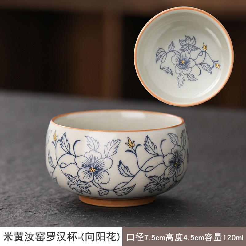 Large Ceramic Master Tea Cup Traditional Blue Beige Glaze Lohan Style for Home Use Gongfu Tea Set Luxury Drinkware