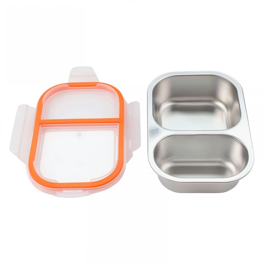 Two Compartment Stainless Steel Food Container Small Snack Box with Secure Lid