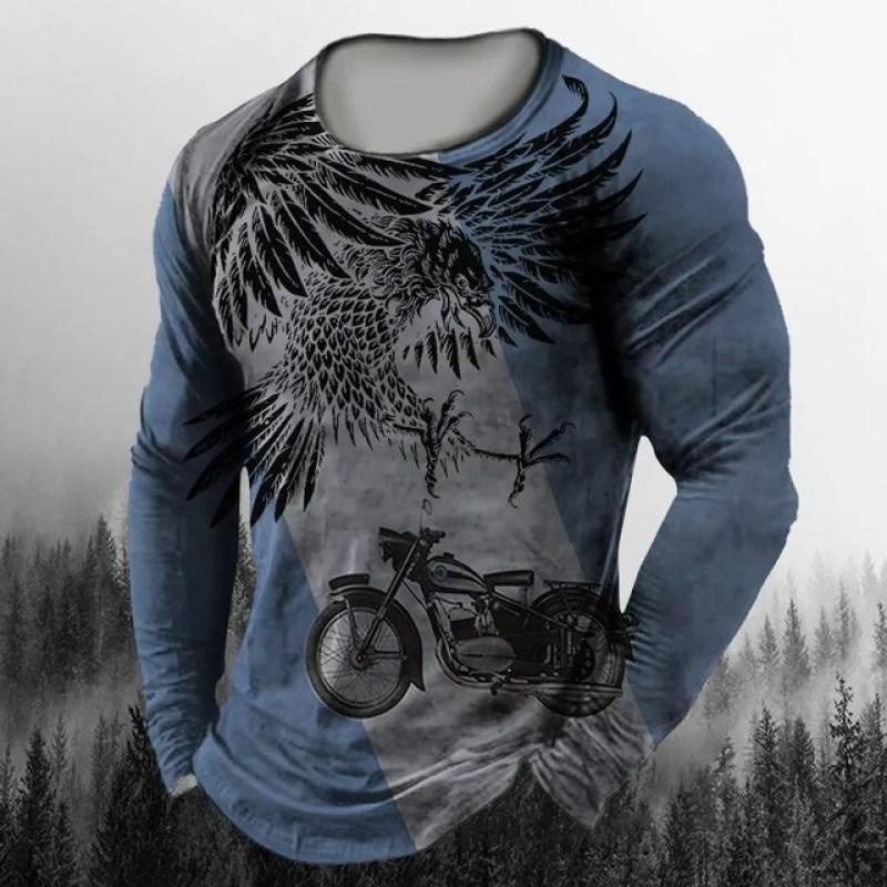 Vintage Men's Long Sleeve T-Shirt Print Tees Animal Eagle Pattern Sweatshirt T-Shirts For Men Clothing Casual Oversized Tops 5xl
