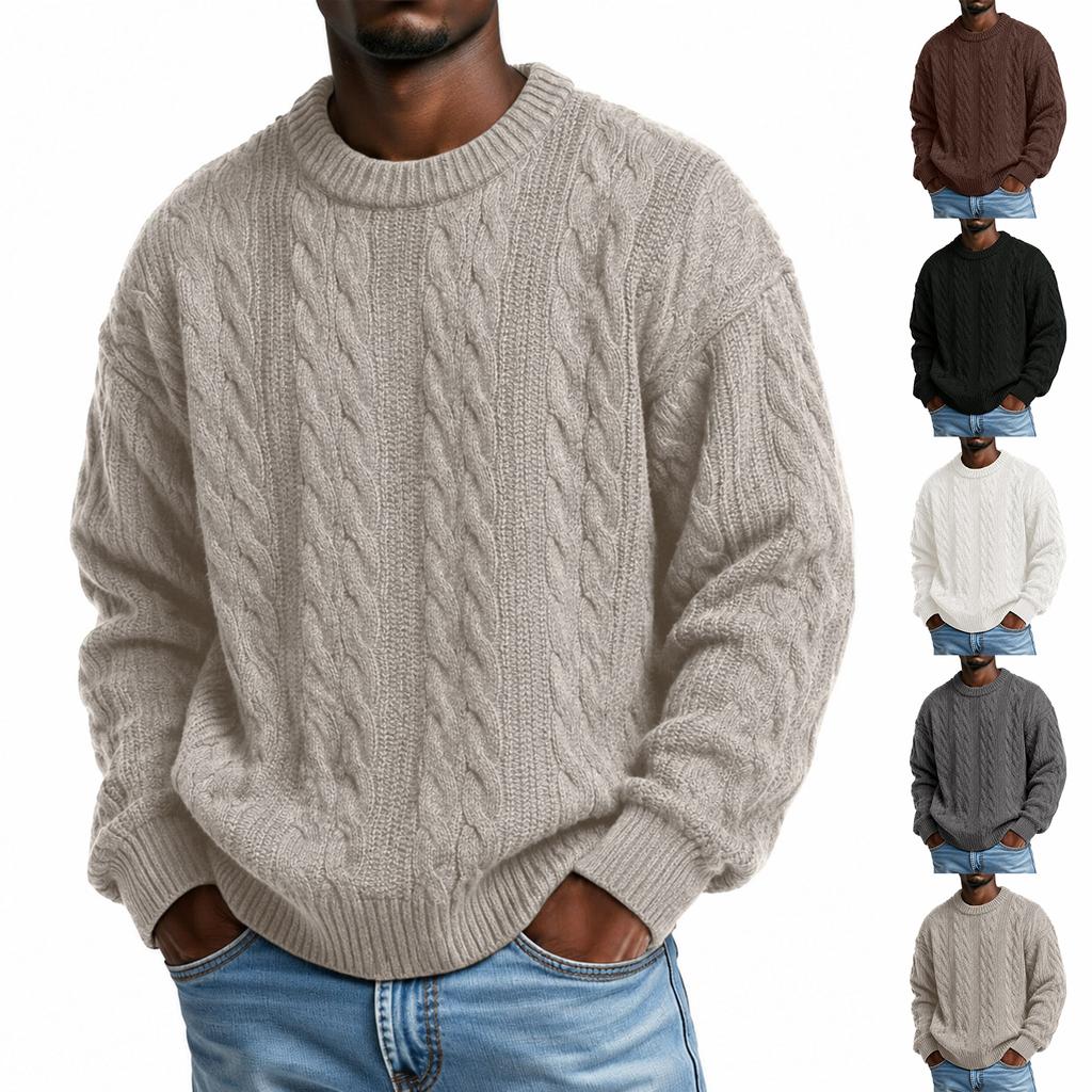 Men's Retro Cable Knit Neck Pullover Sweater, Color, for Fall and Winter