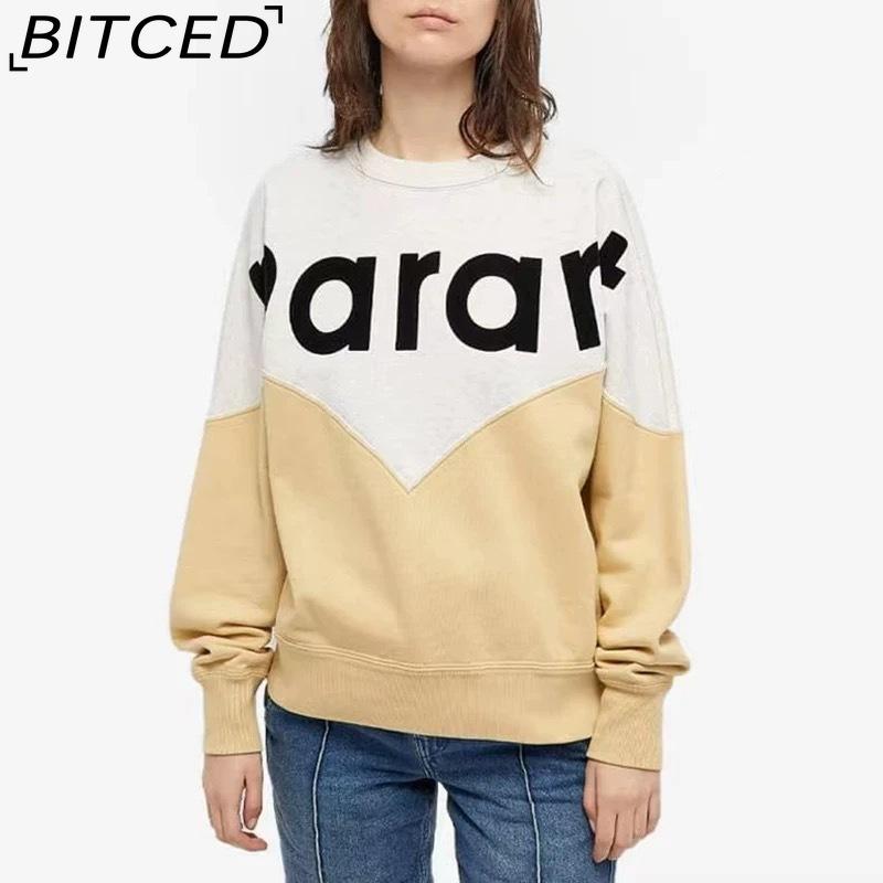 BITCED Women's Winter Colour-Blocked Fleece-Lined O-Neck Sweatshirt