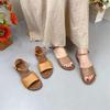 Genuine Leather Flat Sandals Handmade Leisure Peep Toe Belt Buckle Soft Sole Women's Shoes