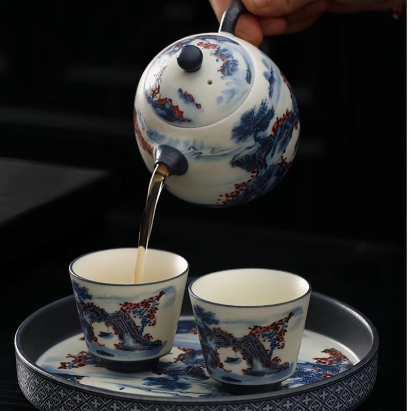 180ml Blue And White Landscape Pattern Retro Glazed Teapot Chinese Ceramic Tea Kettle Tea Ceremony Tea Maker Kung Fu Tea Pot