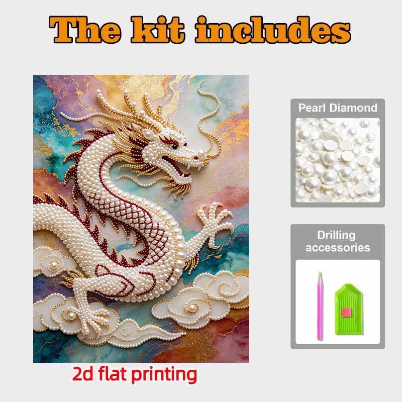 Pearl Painting Art Painting Kit for Adults and Beginners, Elegant Chinese Dragon Sparkling Painting Craft Home Wall Decor Handmade Gift