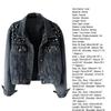 Women Denim Jacket Solid Color Single-breasted Short Breathable Keep Warm Beads Decor