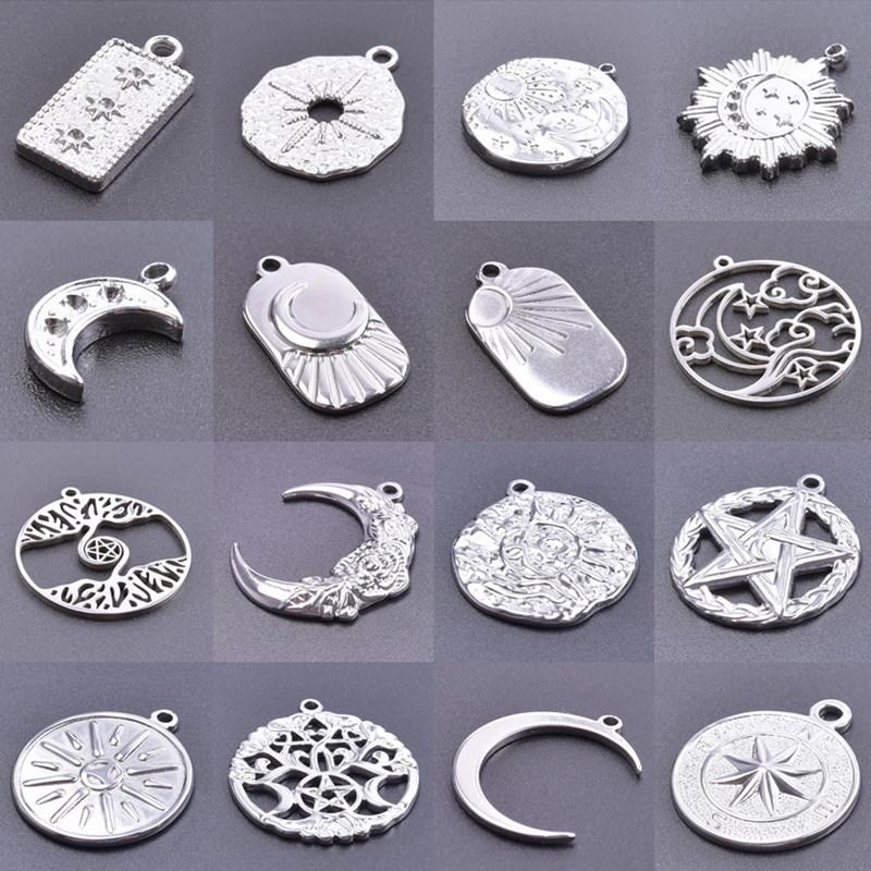 100% Stainless Steel Charms For Jewelry Making Supplies Moon Pendant Star Sun Fashion Accessories Rectangle Round Charm Breloque