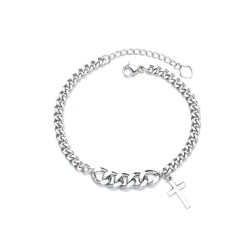 Korean Style Chunky Chain Hip Hop Bracelet with Cross Tassel - Trendy Christmas Fashion 