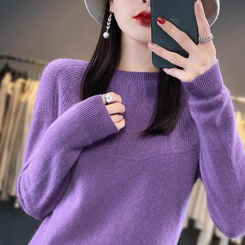 2023 Autumn/Winter Knit Round Neck Solid Color Versatile Pullover Sweater
