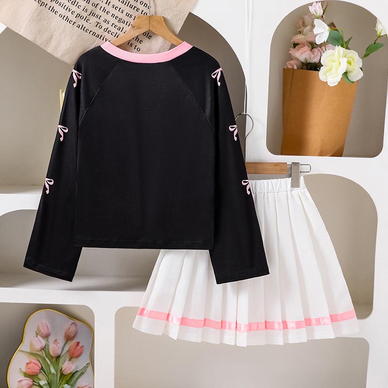 2025 Herbst Mädchen Colorblock T-Shirt & Faltenrock Set