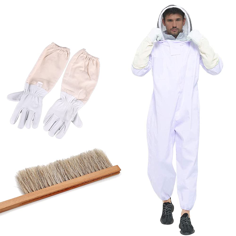 Bonheur and Wasp Repellent Protective Set with Brush Gloves and Removable Face Net Bee, Wasp, Suit, 3-Piece (XL)
