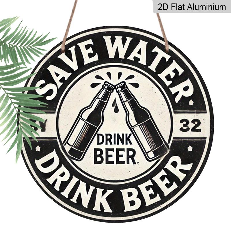 2D Flat 1pc, 8x8 In, Vintage Retro Aluminum Metal Sign - Drink Beer Wall Art Signs & Plaques, No Electricity Needed for Outdoor Garden, Patio, Office