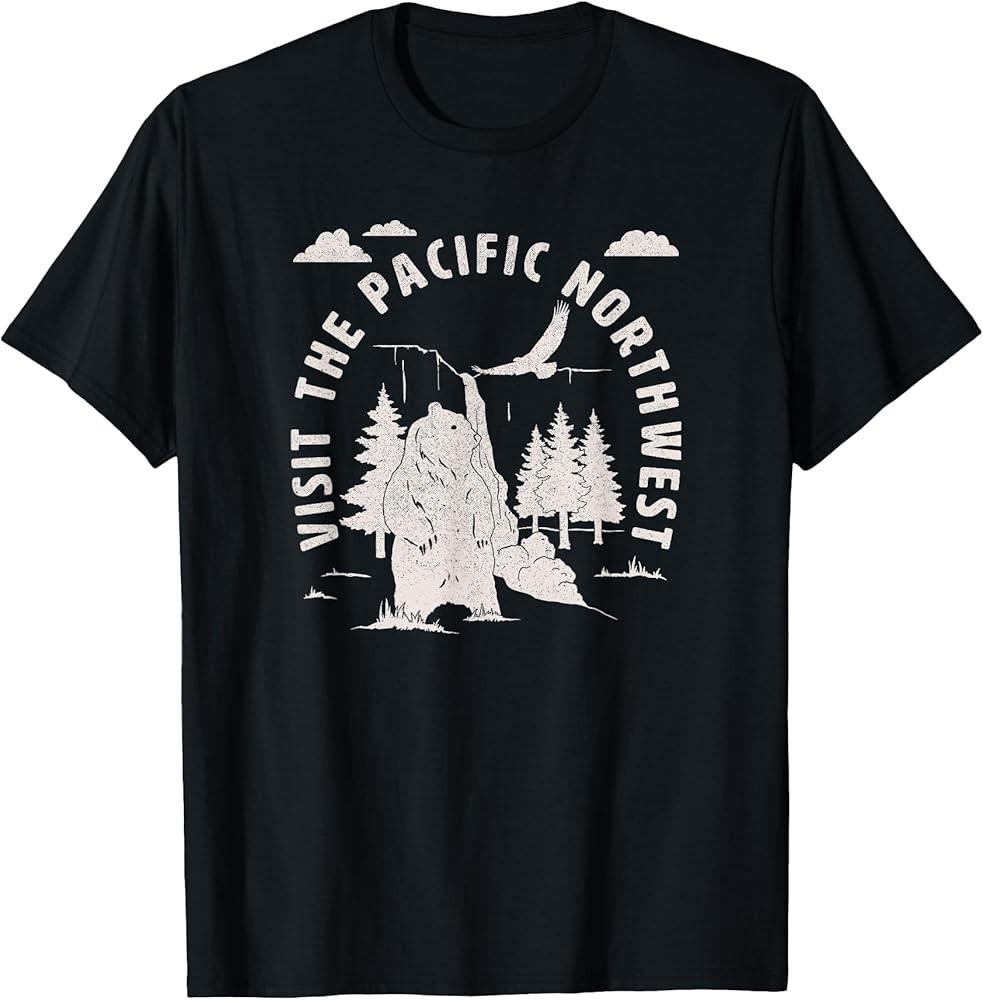Trendy Outdoors Visit The Pacific Northwest Distressed Bear TShirt Unisex T-Shirt S