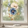 3D Faux Blue White Floral Static Cling Window Sticker Removable for Living Room Bedroom Glass Home Decor Art