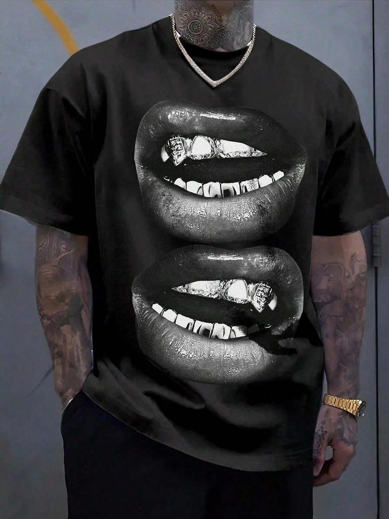 Trendy Cross-Border Tooth Drill Hip-Hop Short-Sleeve T-Shirt - Creative Streetwear for Couples