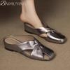 Fashion Mules Casual Shoes Woman Square Toe Slippers Women Heeled Sandals 2025 Trend Summer Elegant Dress Soft Leather Comfort Sandalias