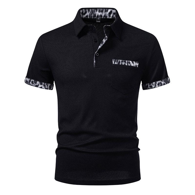 Summer Men's Solid Pocket Splicing Polo Shirts Short Sleeve Breathable Casual Contrast Color Lapel Collar Streetwear Basic Tops