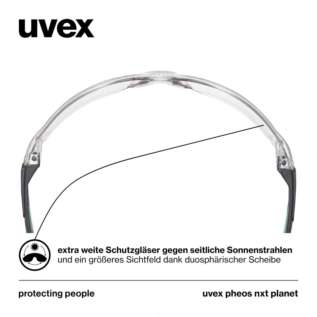 Uvex Unisex Adult O91282954066853001973 Pheos Nxt Planet Anti-Fog Safety Glasses One Size Fits Most AnthraciteJade Transparent, AnthraciteJade,