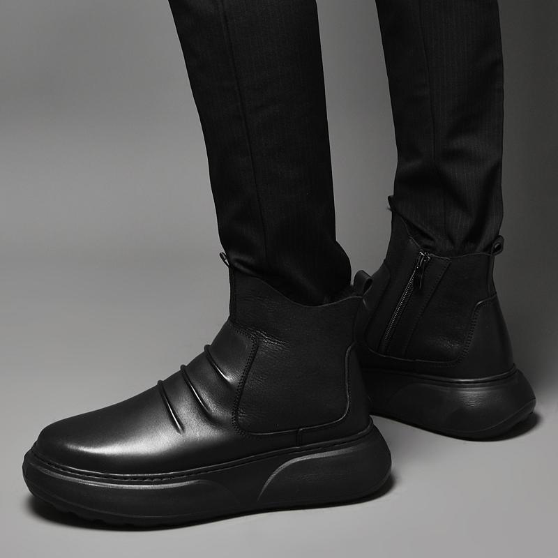 All-match Male Shoes Classic Mens Slip on Boots Mens Slip On Shoes Genuine Leather Men Casual High Top Shoes Walking Boots Men