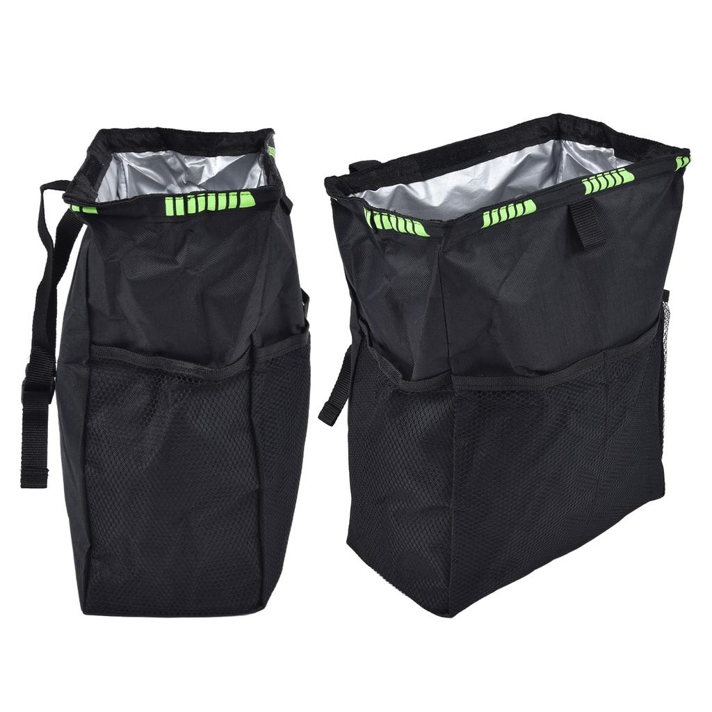 Car Garbage Storage Bag Waterproof Foldable Oxford Fabric Auto Litter Bin with Lid and Pockets Black