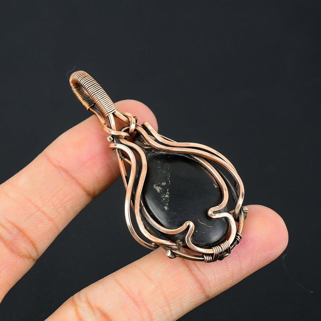 Unique Golden Apache Pyrite Gemstone Handmade Pure Copper Wire Wrapped Pendant Jewelry