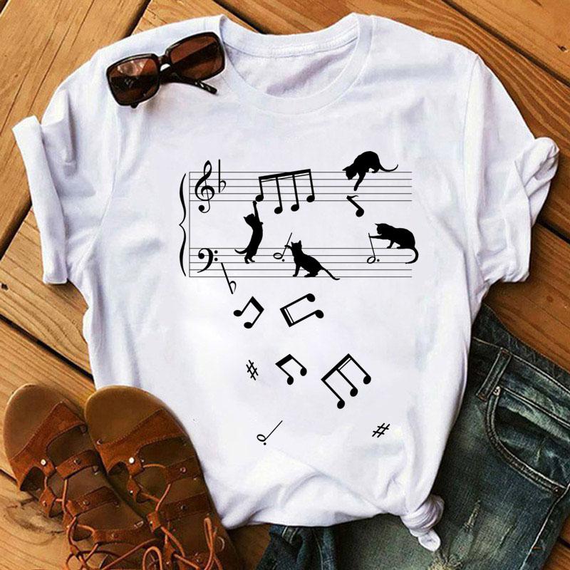Music Note Heart Pinted T Shirt Fashion Women T Shirt 90S Girls Ladies Tops Cute Short Sleeve Tee Shirts Women T-Shirt Clothing