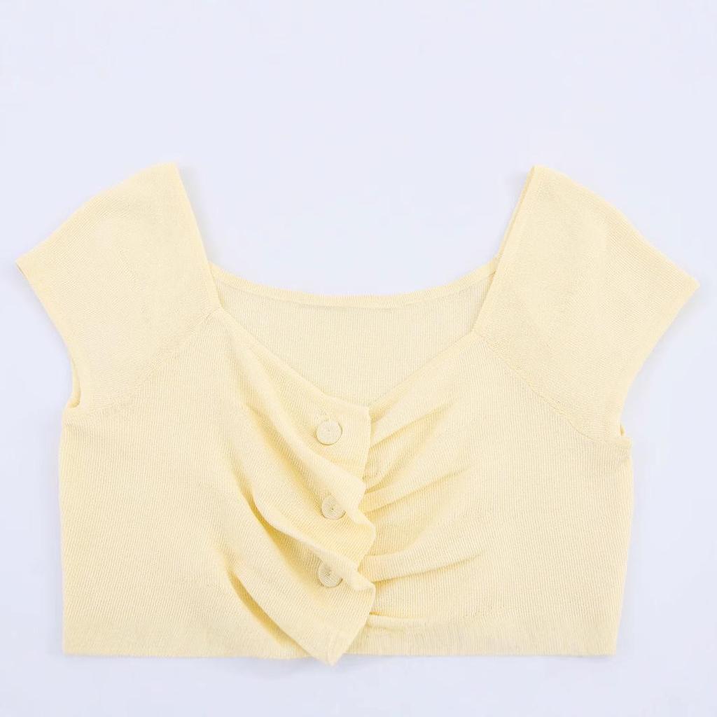 Spring 2025 Women's European & American Fashion Pleated Knit Top