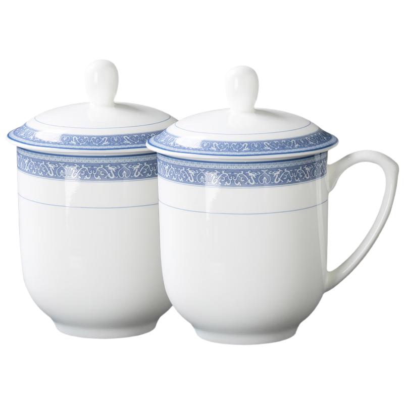 

Jingde Story Blue and White Bone China Teacups with Lids (2-Pack)