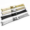 Universal Stainless Steel Bull Ring Watch Band with Curved Ends and Double Push Butterfly Clasp - 18/20/22mm