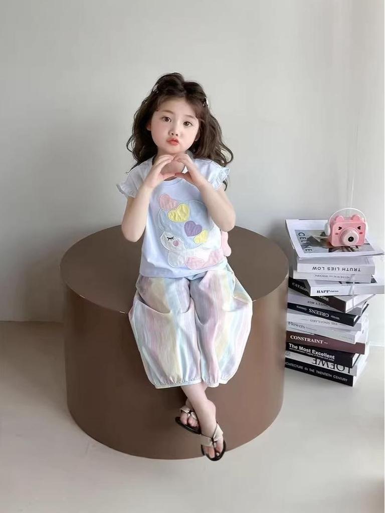 2026 Summer Kids' Cartoon T-shirt & Mosquito-Repellent Pants Set for Girls