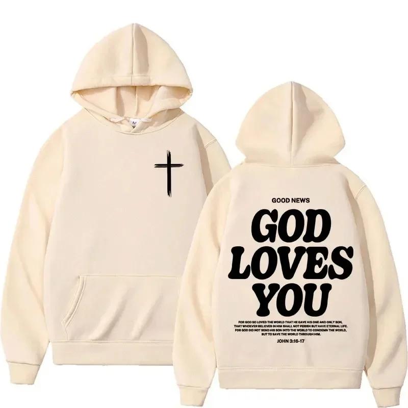 God Loves You Hooded Men's/Women's Autumn/Winter Retro Streetwear Y2K Harajuku Casual Outdoor Fitness Hiking Pullover Hooded
