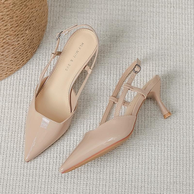 

Модные сандалии Baotou с открытой пяткой Женские 2025 Весна Новинка Однословные Остроносые Тонкий каблук Высокий каблук Женские G6589-2 39 телесный