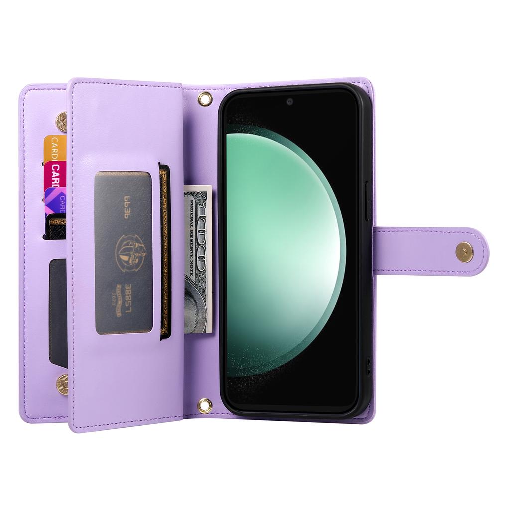 For Samsung Galaxy S25 FE Case Zipper Pocket Wallet Leather Phone Cover with Straps