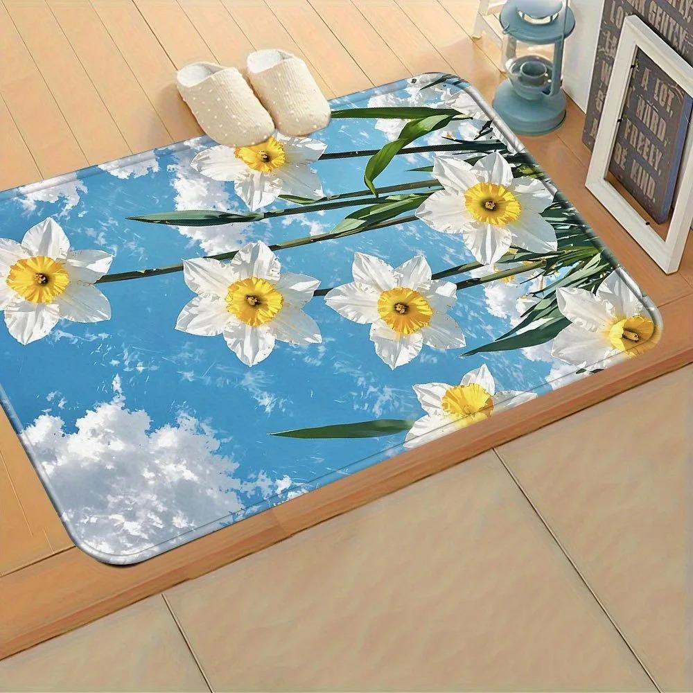 1PC Flower Pattern Kitchen Rugs Non-Slip Home Door Mats Pop Design Bathroom Rug Bath Mat Carpet for Home Sink Laundry Decor
