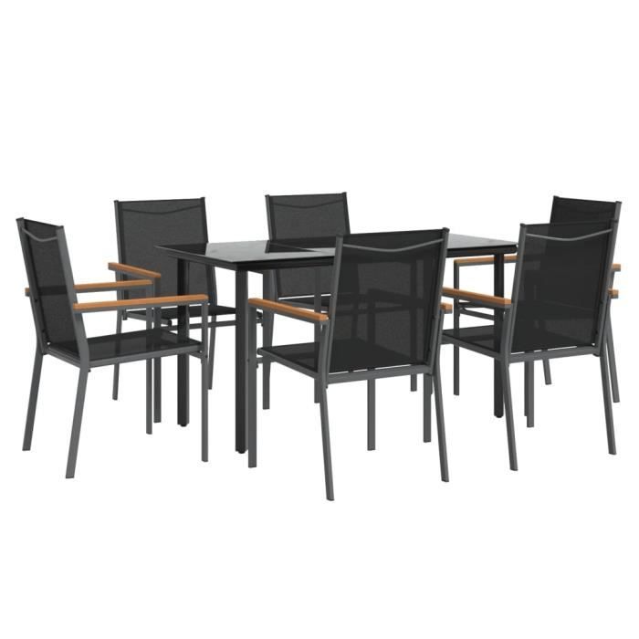 VidaXL Ensemble à manger de jardin 7 pcs noir textilène et acier 3187044