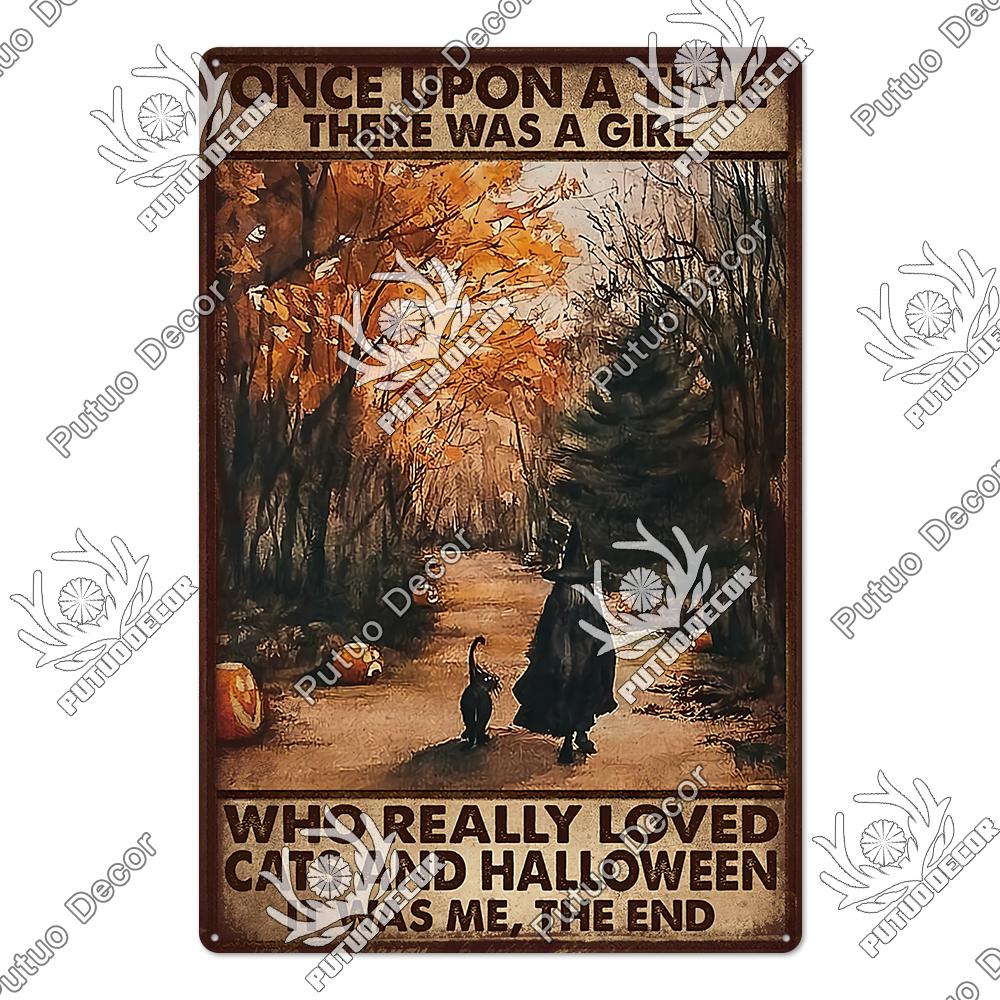 Putuo Decor Halloween Vintage Tin Signs Plaque Metal Plate Retro Poster Wall Art Decoration for Home Bar Living Room Door Yard