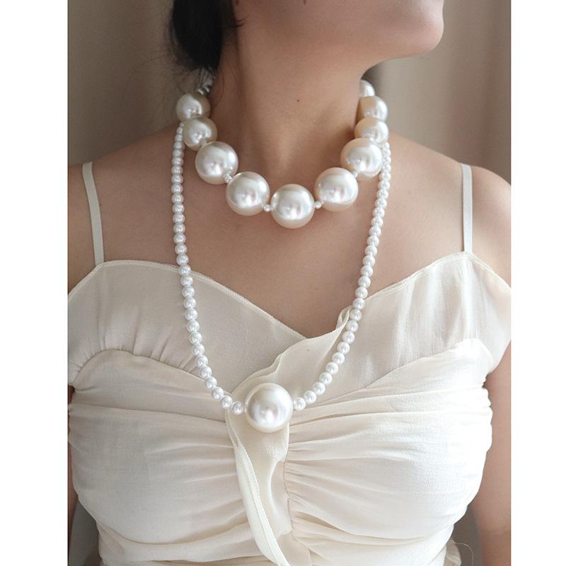 European and American Geometric Double-layer Round Pearl Necklace Accessories Women's Sweater Chain Light Luxury Item