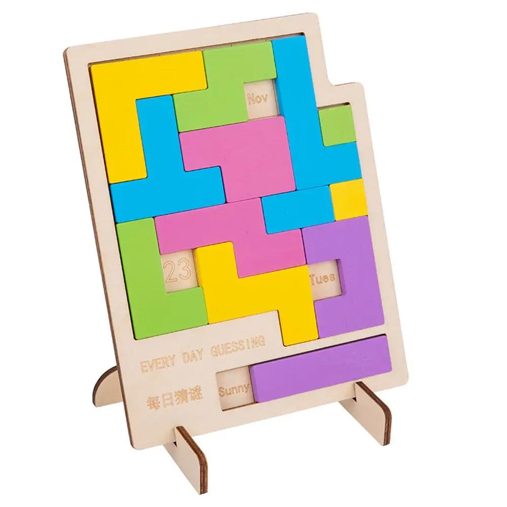 Kits de Quebra-Cabeça Tangram Criativo IQ Montessori para Crianças Calendário de Madeira Puzzles Brinquedos de Quebra-Cabeça Infantis Jogos de Quebra-Cabeça de Inteligência