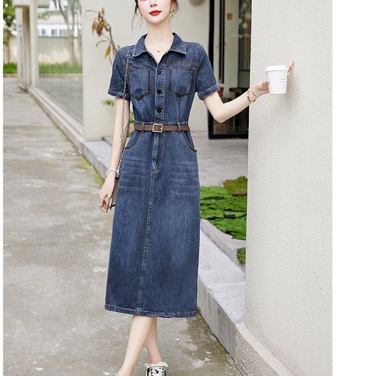 Fashion Denim Dress with High Waist and Casual Style for Women