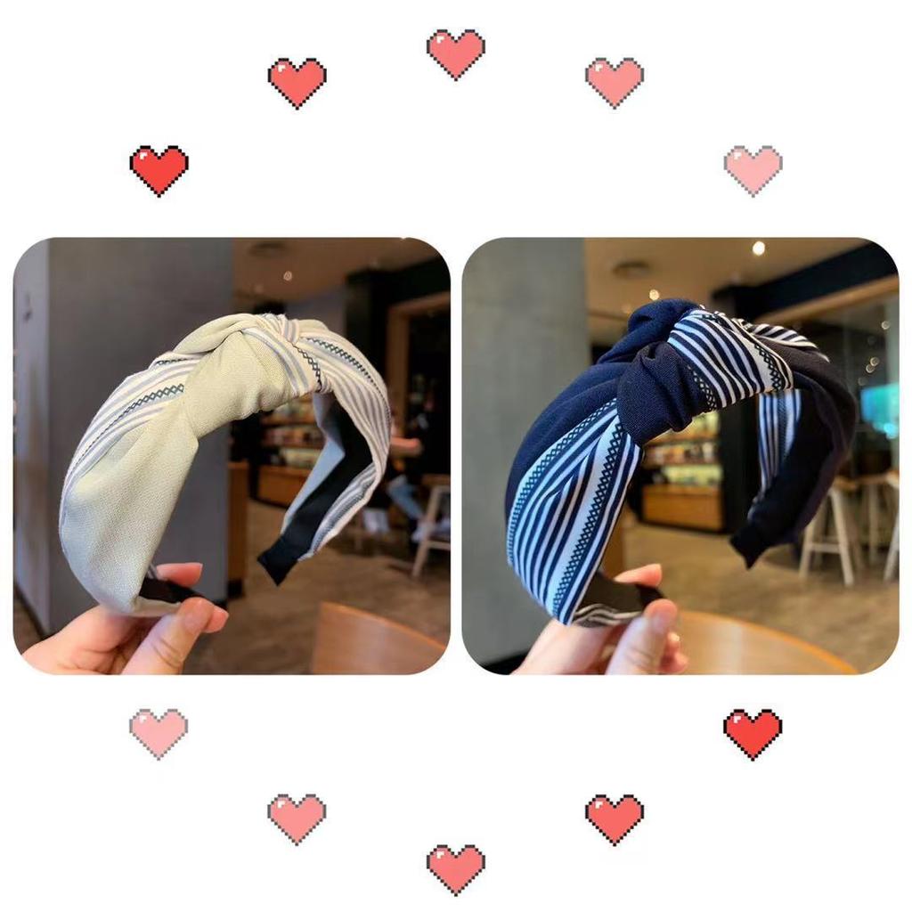 Striped yellow headband for women, versatile for outdoor face washing, simple Korean style headband, wide edge pressed hairpin, retro style