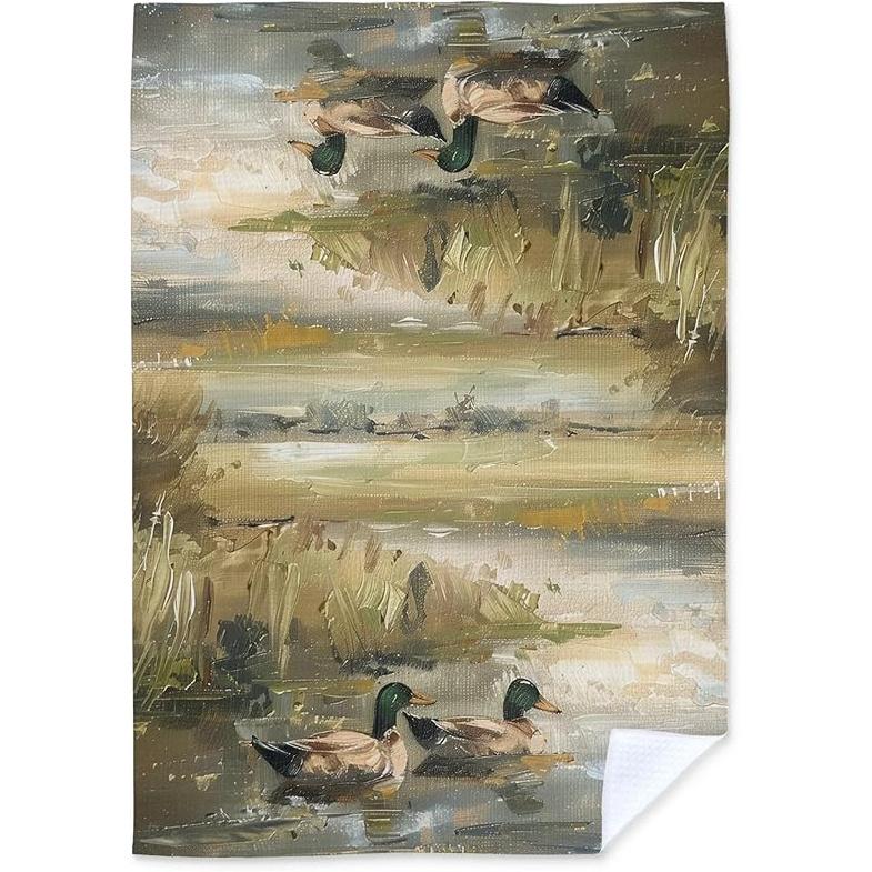 Abstract Mallard Duck Kitchen Towels, Rustic Farmhouse Green Head Duck Dish Tea Towels for Kitchen Decor, Ducks Lover Gifts Decorative Hand Towels Canvas Duck