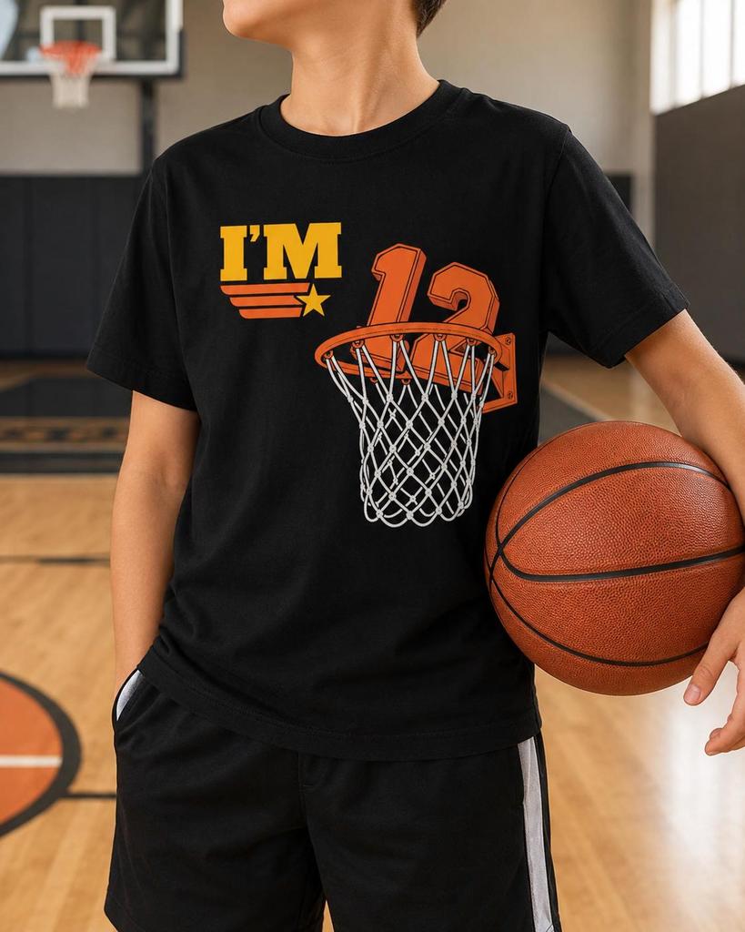 I'm 12 Basketball Birthday Shirt, Twelve Year Old Boy Tee, Sports Party Outfit, Kid Hoops Player Gift, Twelfth Court Celebration Graphic Art