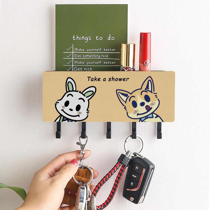 Cartoon Wall-Mounted No-Drill Clothes Hook & Key Rack with Storage Box