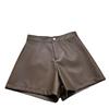 Women's Petite Slimming A-Line Hot Pants Fall Spring Mini PU Leather Shorts Girlfriend Street Style Versatile Pants Mini Shorts